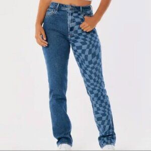Hollister Ultra High-Rise 90s Vintage Straight Jeans Checkerboard Junior's 13R